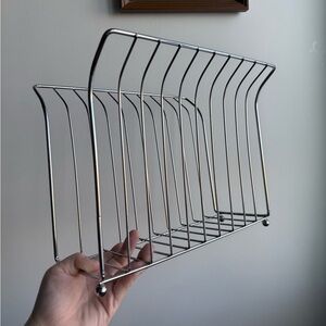 Magazine Rack Vinyl Holder Chrome Made in Taiwan MCM Vintage Decor 5x8.5x11x13”